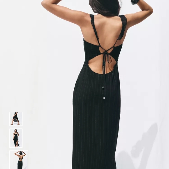 Zara Elegant Black Midi Dress with Slit - Picture 2 of 12